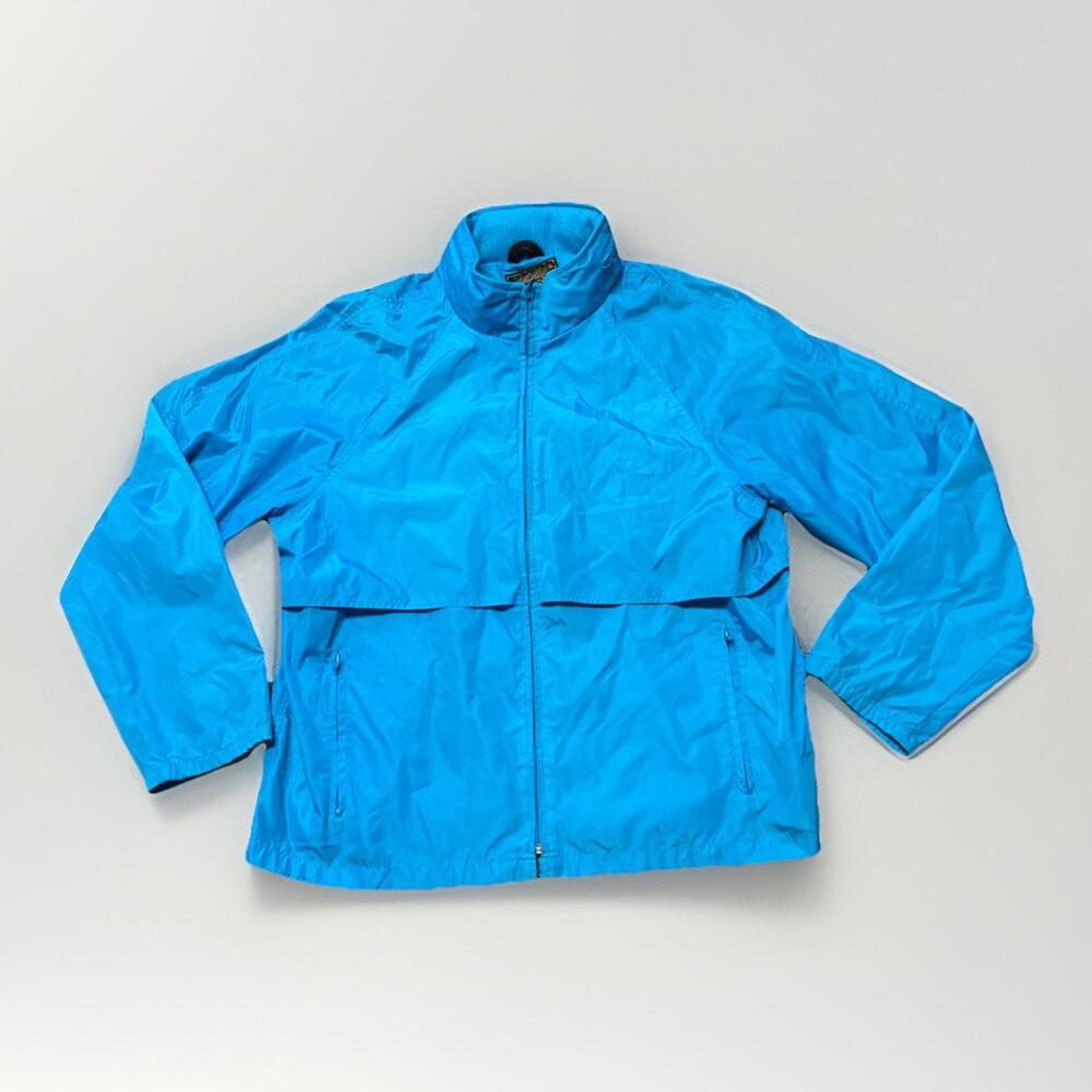 VTG Eddie Bauer Windbreaker Rain Jacket Mens XL Blue Vented‎ Stowaway Hooded